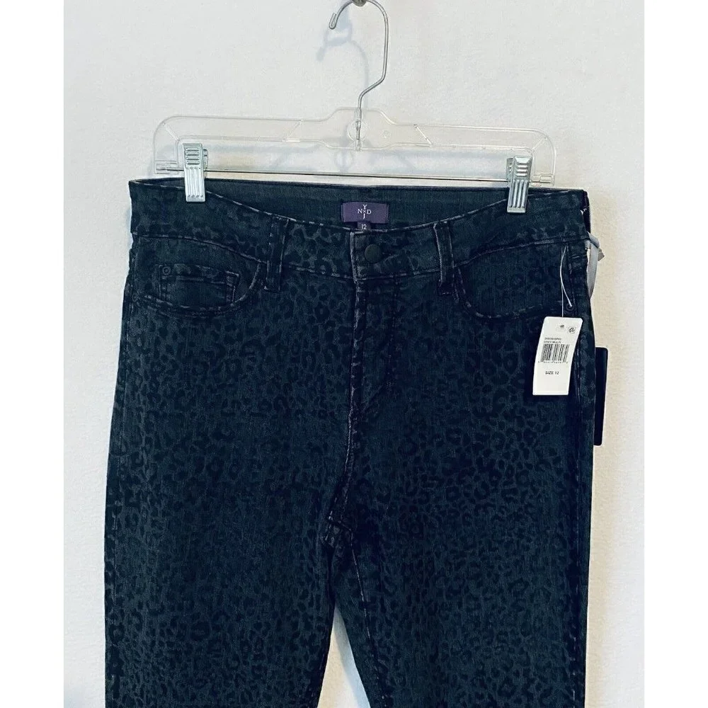 NYDJ Jeans Womens 12 Cheetah Print Leggging Gray Distressed Stretch Boho